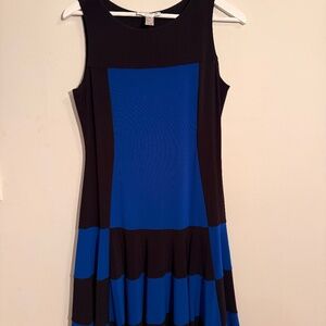 Joseph Ribkoff Blue and Black Colorblock Sleeveless Dress Fit and Flare